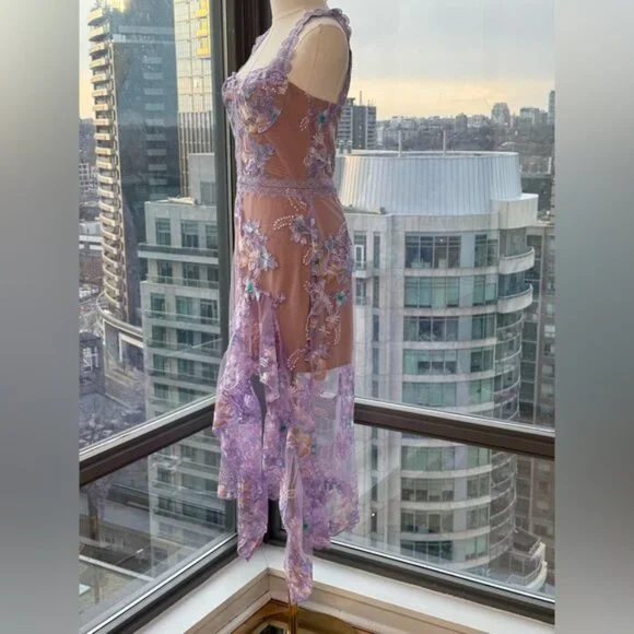 🆕 BRONX & BANCO 🧿 NWOT Eva Embroidered High-Low Midi Dress, Purple Sz M US 6 - Picture 6 of 16